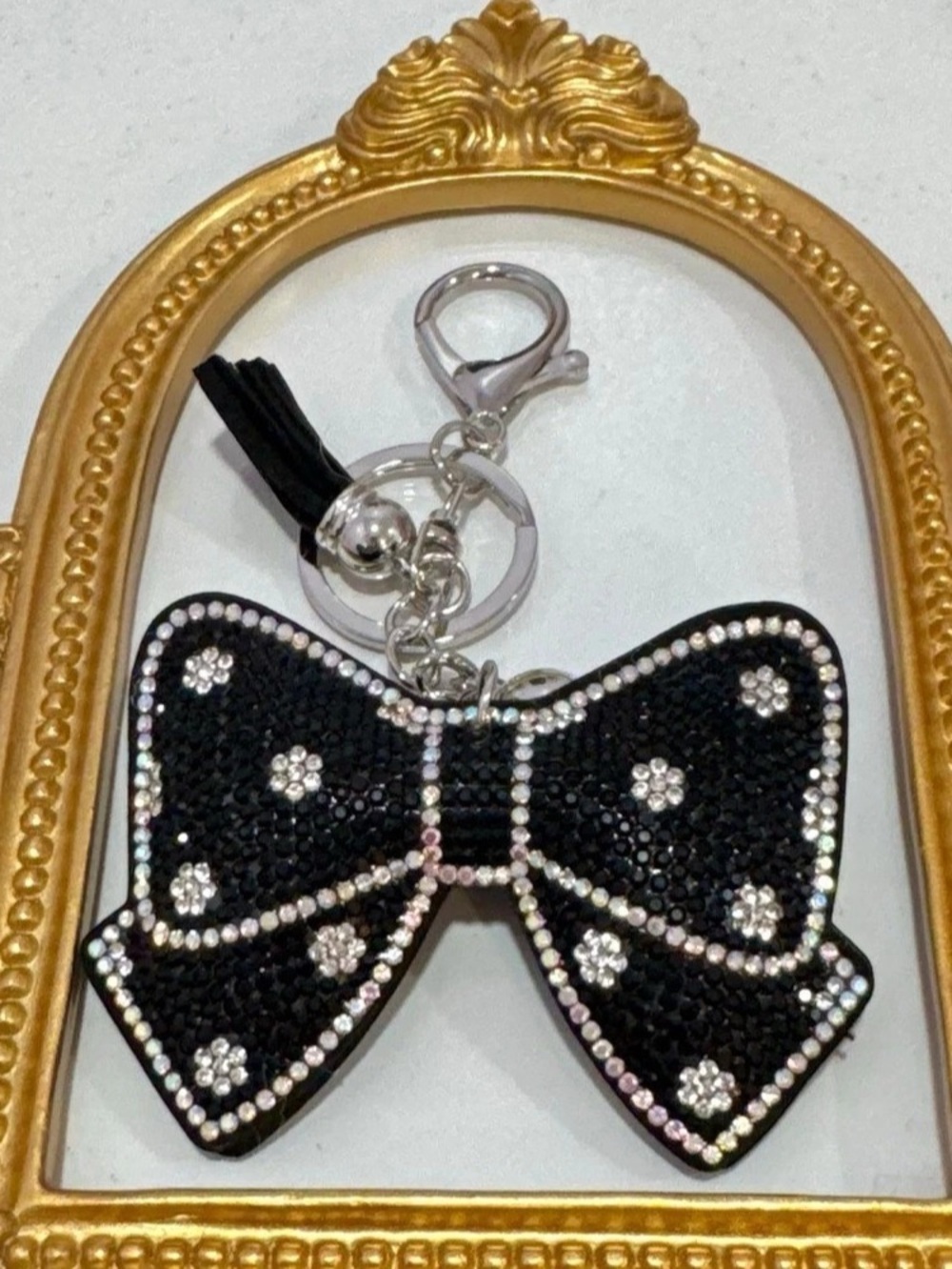 New Black/Silver Rhinestone Bow Keychain